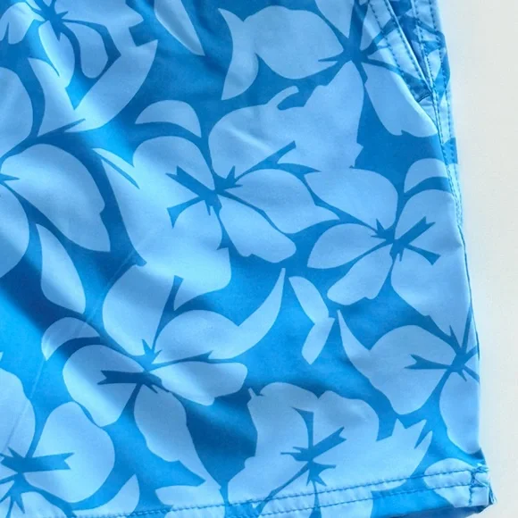 J Crew Swim Shorts “Flex Swimwear” Blue Floral Hibiscus Elastic Mens Small S - Picture 3 of 8